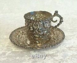 Sterling Silver ROSE Demitasse Cup & Saucer Baltimore Silver Co 1892-1900 RARE
