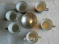 Sterling silver demitasse cup and saucer with porcelain liner (set of 6)