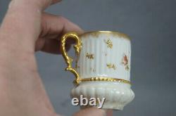 Straus Limoges Pink & Peach Rose & Raised Beaded Gold Demitasse Cup & Saucer