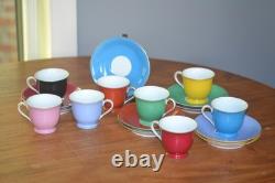 Striking Noritake Multi Color Demi Tasse 8 Cups & 9 Saucers Set Occupied Japan