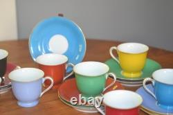 Striking Noritake Multi Color Demi Tasse 8 Cups & 9 Saucers Set Occupied Japan