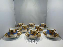 Stunning Eight Blue & Gold Epiag Czechoslovakian Royal Demi Tasse Cups & Saucers