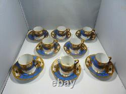 Stunning Eight Blue & Gold Epiag Czechoslovakian Royal Demi Tasse Cups & Saucers