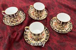 Stunning Set Of 4 Antique Royal Crown Derby Demitasse Cups & Saucers Imari #2451