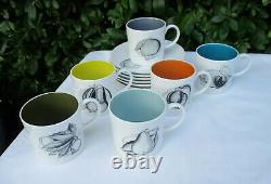 Superb Set x6 Vintage Susie Cooper Black Fruit Demitasse Espresso Cups & Saucers