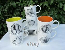 Superb Set x6 Vintage Susie Cooper Black Fruit Demitasse Espresso Cups & Saucers