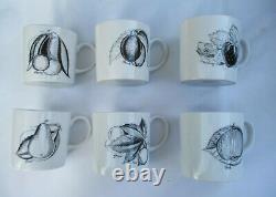 Superb Set x6 Vintage Susie Cooper Black Fruit Demitasse Espresso Cups & Saucers