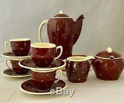 Susie Cooper Crown Works Teapot withLid, 4 Demitasse Cup/Saucer, Creamer/Sugar Set