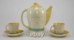 Susie Cooper Kestrel Style Teapot & 2 Demitasse Cups & Saucers Tyrol Pattern