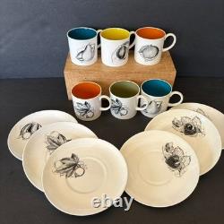 Susie Cooper Wedgwood Black Fruit Demitasse 6 Cup Set Multicolor 1959
