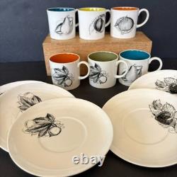 Susie Cooper Wedgwood Black Fruit Demitasse 6 Cup Set Multicolor 1959