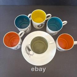 Susie Cooper Wedgwood Black Fruit Demitasse 6 Cup Set Multicolor 1959