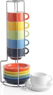 Sweejar Espresso Cup & Saucer Set 6 Pack 2.5 oz Porcelain Demitasse with Metal Sweejar Espresso Cup & Saucer Set 6 Pack 2.5 oz Porcelain Demitasse with Metal