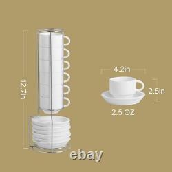 Sweejar Espresso Cup & Saucer Set 6 Pack 2.5 oz Porcelain Demitasse with Metal