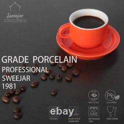 Sweejar Espresso Cup & Saucer Set 6 Pack 2.5 oz Porcelain Demitasse with Metal