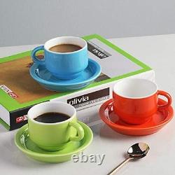 Sweejar Espresso Cup & Saucer Set 6 Pack 2.5 oz Porcelain Demitasse with Metal