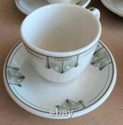 Syracuse China Deco Arts & Crafts Demitasse Cup And Saucer Set of 4