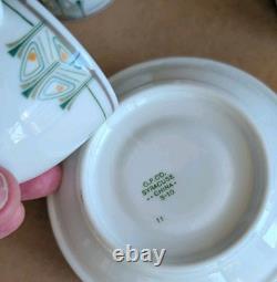 Syracuse China Deco Arts & Crafts Demitasse Cup And Saucer Set of 4