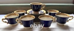 Syracuse Old Ivory Queen Anne Cobalt/Gold Coffee Pot & 7 Demitasse Cups/Saucers