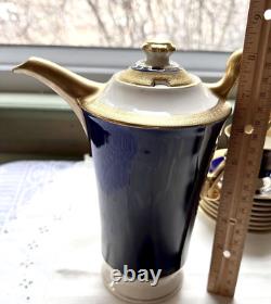 Syracuse Old Ivory Queen Anne Cobalt/Gold Coffee Pot & 7 Demitasse Cups/Saucers