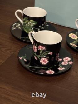 TIFFANY & CO. Rare Mrs. Delaney's Demitasse Tea Cup & Saucer. 4 Sets. (With Box)