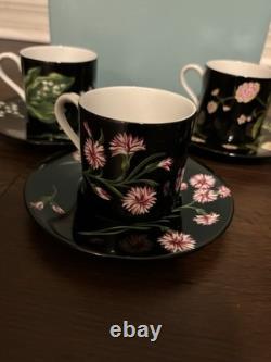 TIFFANY & CO. Rare Mrs. Delaney's Demitasse Tea Cup & Saucer. 4 Sets. (With Box)