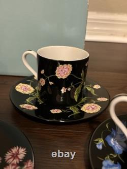 TIFFANY & CO. Rare Mrs. Delaney's Demitasse Tea Cup & Saucer. 4 Sets. (With Box)