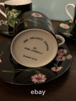 TIFFANY & CO. Rare Mrs. Delaney's Demitasse Tea Cup & Saucer. 4 Sets. (With Box)
