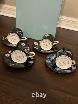 TIFFANY & CO. Rare Mrs. Delaney's Demitasse Tea Cup & Saucer. 4 Sets. (With Box)