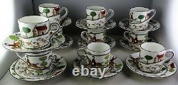 Ten Coalport China Hunting Scene Demitasse Cup & Saucer Sets Horses, Dogs