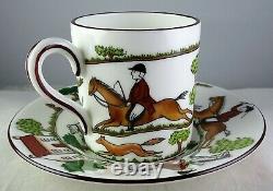 Ten Coalport China Hunting Scene Demitasse Cup & Saucer Sets Horses, Dogs