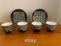 Testolini Venezia Lace 4 Cobalt Blue & White Demitasse Cups & 2 Saucers Italy