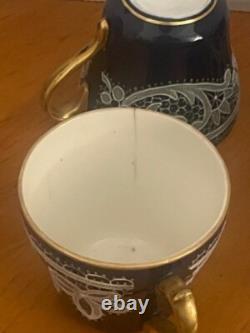 Testolini Venezia Lace 4 Cobalt Blue & White Demitasse Cups & 2 Saucers Italy