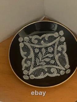 Testolini Venezia Lace 4 Cobalt Blue & White Demitasse Cups & 2 Saucers Italy