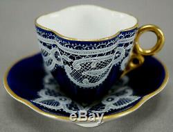 Testolini Venezia Merletto White Lace Cobalt Demitasse Cup & Saucer C 1900-1920s