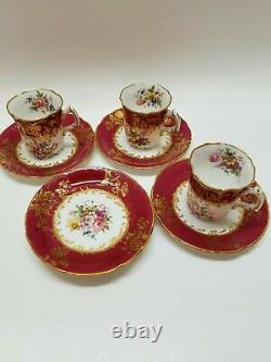 Textured Deep Red Border with Florals Hammersley Demitasse / tea cup and saucer