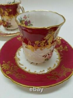 Textured Deep Red Border with Florals Hammersley Demitasse / tea cup and saucer