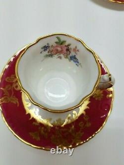 Textured Deep Red Border with Florals Hammersley Demitasse / tea cup and saucer