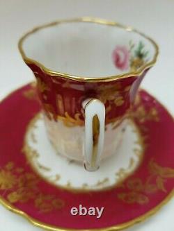 Textured Deep Red Border with Florals Hammersley Demitasse / tea cup and saucer