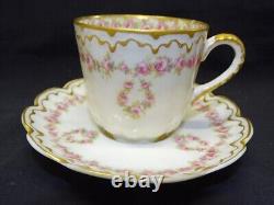 Theo Haviland Schleiger 319 Set of 6 Demitasse Cups & Saucers Pink Roses