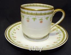 Theodore Haviland 8 Demitasse Cups & Saucers Pink Rose, Green Leaves