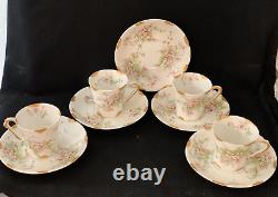 Theodore Haviland Limoges Chocolate Pot with 4 Demitasse Cups & Saucers