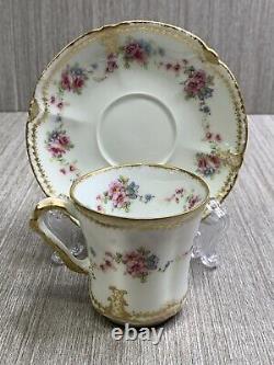 Theodore Haviland Limoges Teacup Tea cup Saucer Demitasse Gold Rose Daisy As Is
