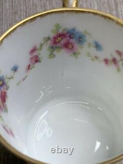 Theodore Haviland Limoges Teacup Tea cup Saucer Demitasse Gold Rose Daisy As Is