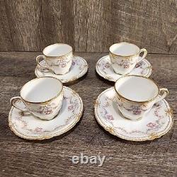 Theodore Haviland Schleiger 597a Demitasse Cups Saucers Set 4 Double Gold Trim