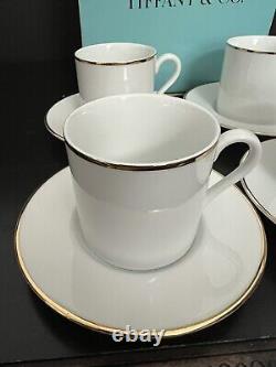 Tiffany & Co 4 Pc Tea Espresso Cup & Saucer White Porcelain Gold Trim Demitasse