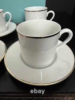 Tiffany & Co 4 Pc Tea Espresso Cup & Saucer White Porcelain Gold Trim Demitasse