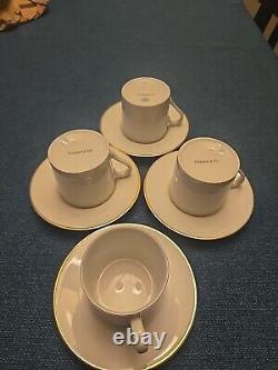 Tiffany & Co. 4 Piece Set Demitasse Espresso Cups & Saucers Gold Rim