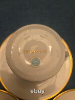 Tiffany & Co. 4 Piece Set Demitasse Espresso Cups & Saucers Gold Rim