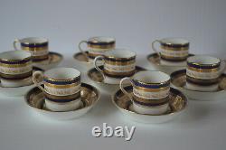 Tiffany & Co Cauldon Cobalt Gold Encrusted Demitasse Cups With Saucers Set Of 8